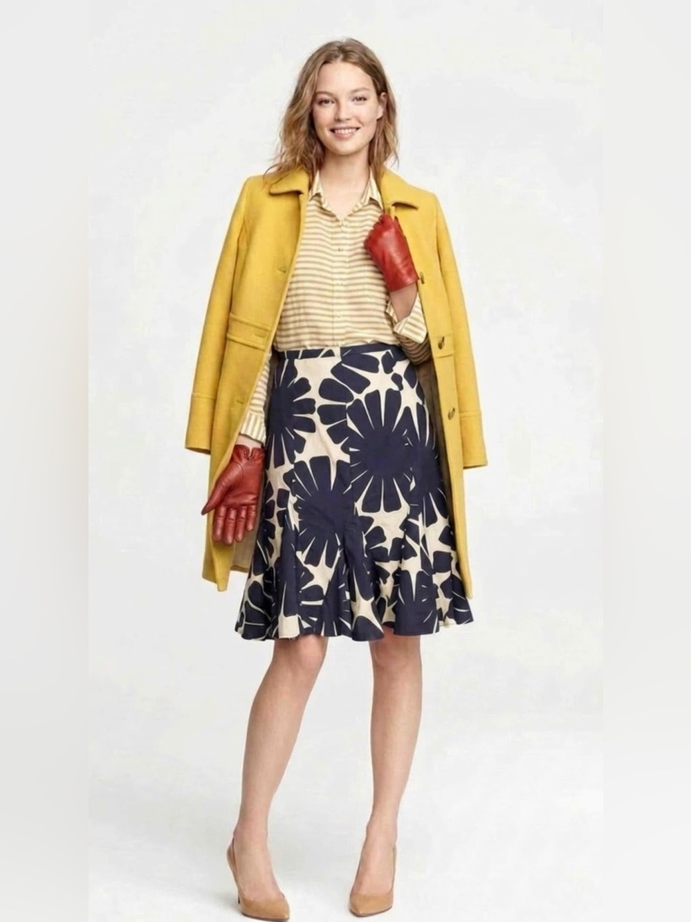 J.Crew Navy Cream Floral Mermaid Skirt Size 10 Editorial Resort Style
